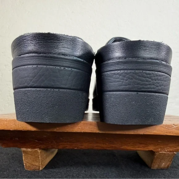 Mephisto Satty Clog Black Slip On Full Grain Leather Wedge Mules Size 41 - Picture 8 of 15